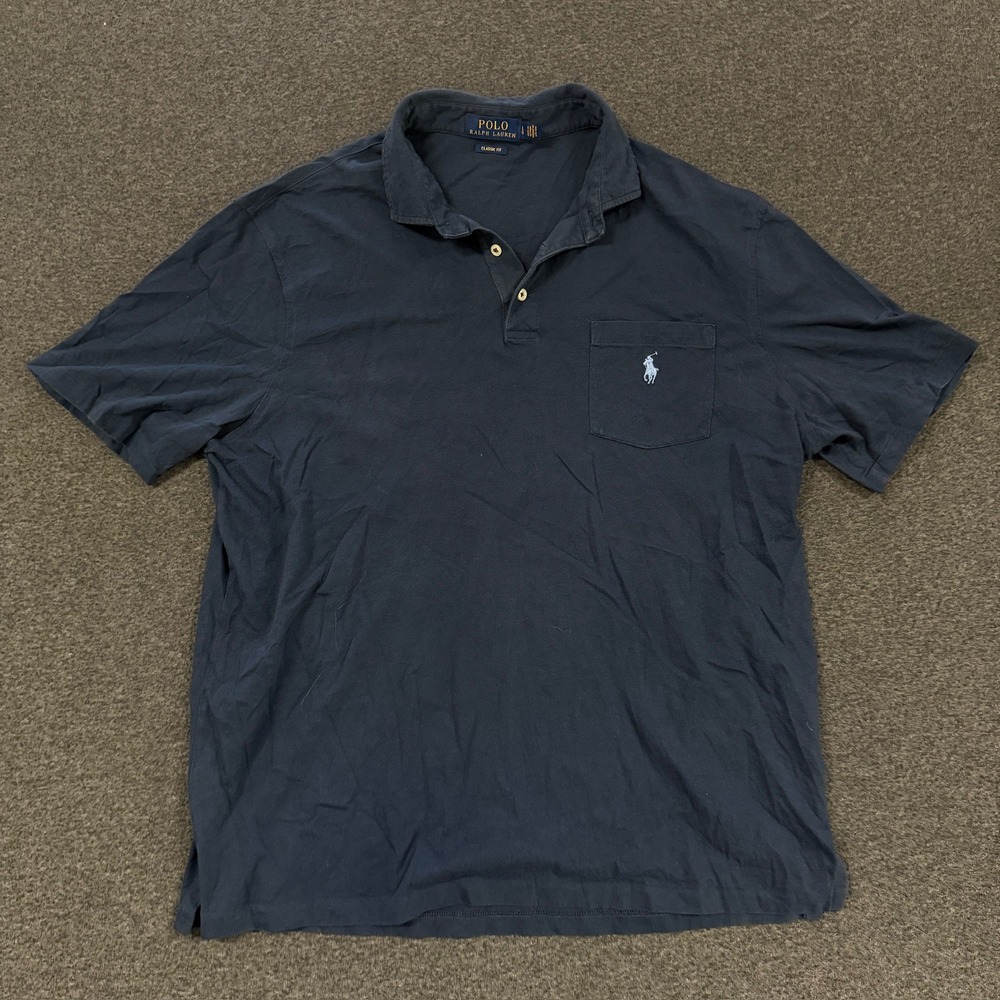 Modern Polo Ralph Lauren Pocket Polo Shirt Mens Large Navy Blue Good Classic Fit